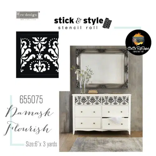 Pochoir rouleau “Damask Flourish” Stick & Style Stencil Roll by CeCe ReStyled* 