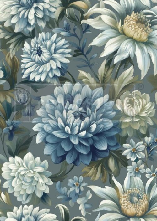 Mystic Blue Florals - Papier Découpage Fibre A1 Redesign with Prima